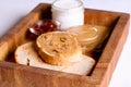 Creamy peanut butter on a slice of toast. Peanut butter sandwich Royalty Free Stock Photo