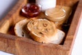 Creamy peanut butter on a slice of toast. Peanut butter sandwich Royalty Free Stock Photo