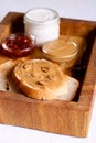 Creamy peanut butter on a slice of toast. Peanut butter sandwich Royalty Free Stock Photo