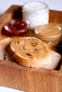 Creamy peanut butter on a slice of toast. Peanut butter sandwich Royalty Free Stock Photo