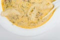 Creamy perogies soup with dill Royalty Free Stock Photo