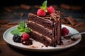 Creamy Piece chocolate cake. Generate Ai Royalty Free Stock Photo