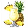 Creamy Pineapple Cocktail Illustration with Tropical Fruit Royalty Free Stock Photo