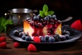 Creamy Pudding cake berries. Generate Ai