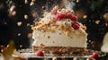 Creamy Raspberry Cake with Nuts and Sprinkles Royalty Free Stock Photo