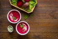 Creamy red beetroot soup with raw beets and sour cream Royalty Free Stock Photo