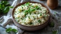 Creamy risotto with saut?ed spring onions and fresh basil Royalty Free Stock Photo