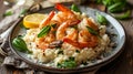 Creamy risotto with shrimps fried prawns 1