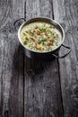 Creamy roasted garlic cauliflower soup, top view