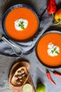 Creamy roasted red bell pepper soup with sour cream