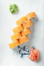 Creamy salmon roll above view