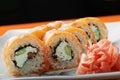 Creamy salmon sushi closeup Royalty Free Stock Photo