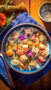Creamy Seafood Chowder with Salmon and Shrimps Royalty Free Stock Photo