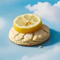 Shake with lemon biscuit on blue background