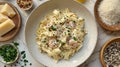 Creamy Shrimp Pasta, Kitchen Setting Royalty Free Stock Photo