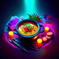 Creamy soup with vegetables in a bowl on a black background Generative AI