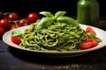 Creamy Spaghetti spinach pesto. Generate Ai Royalty Free Stock Photo