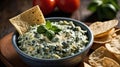 Spinach Artichoke Dip with Tortilla Chips, Creamy Homemade Appetizer for Parties and Gathering Royalty Free Stock Photo