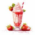 Creamy strawberry cocktail, ice cream with berries in a glass on a white background. Illustration, AI generation