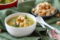 Creamy sweet potato soup with croutons and parsley in white bowl Royalty Free Stock Photo