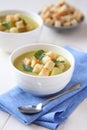 Creamy sweet potato soup with croutons and parsley Royalty Free Stock Photo