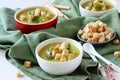 Creamy sweet potato soup with croutons and parsley in white bowl Royalty Free Stock Photo