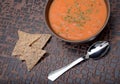 Creamy tomato soup and chips Royalty Free Stock Photo