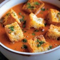 Creamy tomato soup with croutons Royalty Free Stock Photo