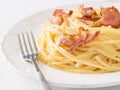 Creamy traditional italian spaghetti carbonara pasta Royalty Free Stock Photo