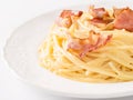 Creamy traditional italian spaghetti carbonara pasta Royalty Free Stock Photo