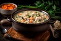 Creamy turkey soup bowl healthy cooking. Generate Ai