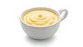 Creamy vanilla pudding in a white ceramic cup, smooth texture, isolated on white background Royalty Free Stock Photo