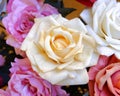 Colorful fake rose flowers top view Royalty Free Stock Photo