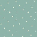 Creamy white triangles on grey blue background, vintage pastel. Vector seamless retro pattern, hand drawn baby style