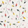Creamy white with whimsical pink, red, yellow flowers seamless pattern background design.