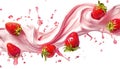 Creamy yogurt swirls dance with ripe strawberries against a pristine backdrop, Ai Generated