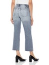 Crease & Clips Slim Women`s Light Blue Jeans, Blue casual denim for womenÃ¢â¬â¢s with design of edges paired with black footwear and