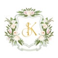 SK, KS initial wedding crest logo monogram