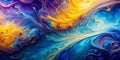 Create abstract fluid art backdrop featuring swirling blue purple and yellow AI-Generated Content