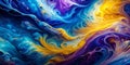 Create abstract fluid art backdrop featuring swirling blue purple and yellow Generative AI