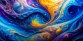 Create abstract fluid art backdrop featuring swirling blue purple and yellow Generative AI