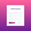 Create account. Login form for website or app. Vector UI design.