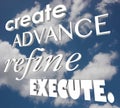 Create Advance Refine Execute 3d Words Strategy Plan Royalty Free Stock Photo