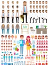 Create character. Set of different illustrations with body parts. Businessman and teenagers