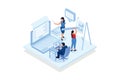 Create class. Elearning teaching software interface, creating a virtual classroom, online training features.isometric vector Royalty Free Stock Photo