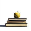 Create a composition of colorful books and a red apple on a clear background using image Royalty Free Stock Photo