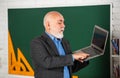 Create content. knowledge digitalisation. skilled teacher man work on computer. private online schooling. study online
