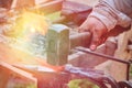 Create craft weapons in vintage style. An ancient method of forging a blade by a blacksmith. Forge in nature with the flames of