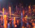 Create a 3D animated visualization of market share growth with a unique illuminated effect in the background