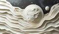 Create a detailed paper cut design showing Pluto and its moon Charon, emphasizing their unique relationship and surface features